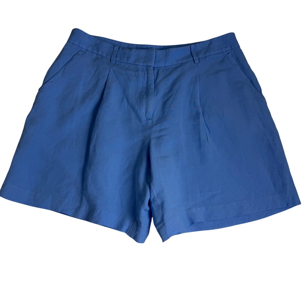Loft Pleated Shorts Womens 10 Blue Linen Blend High Rise Tailored Casual